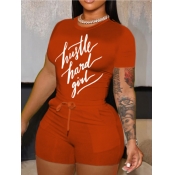 LW Letter Print Drawstring Shorts Set