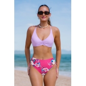 LW Floral Print Drawstring Two-piece Swimsuit