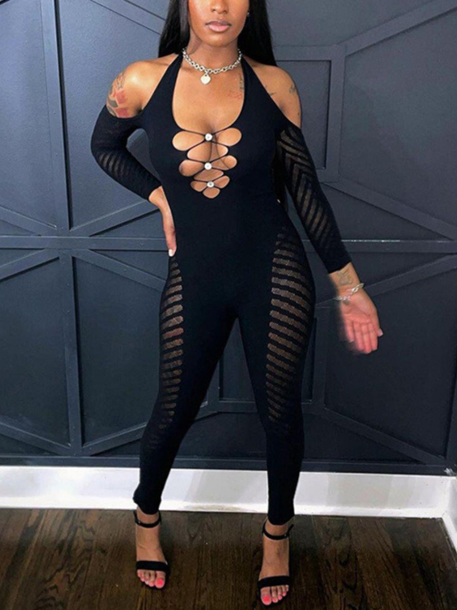 LW SXY Bandage Hollow Out Design See Through Romper