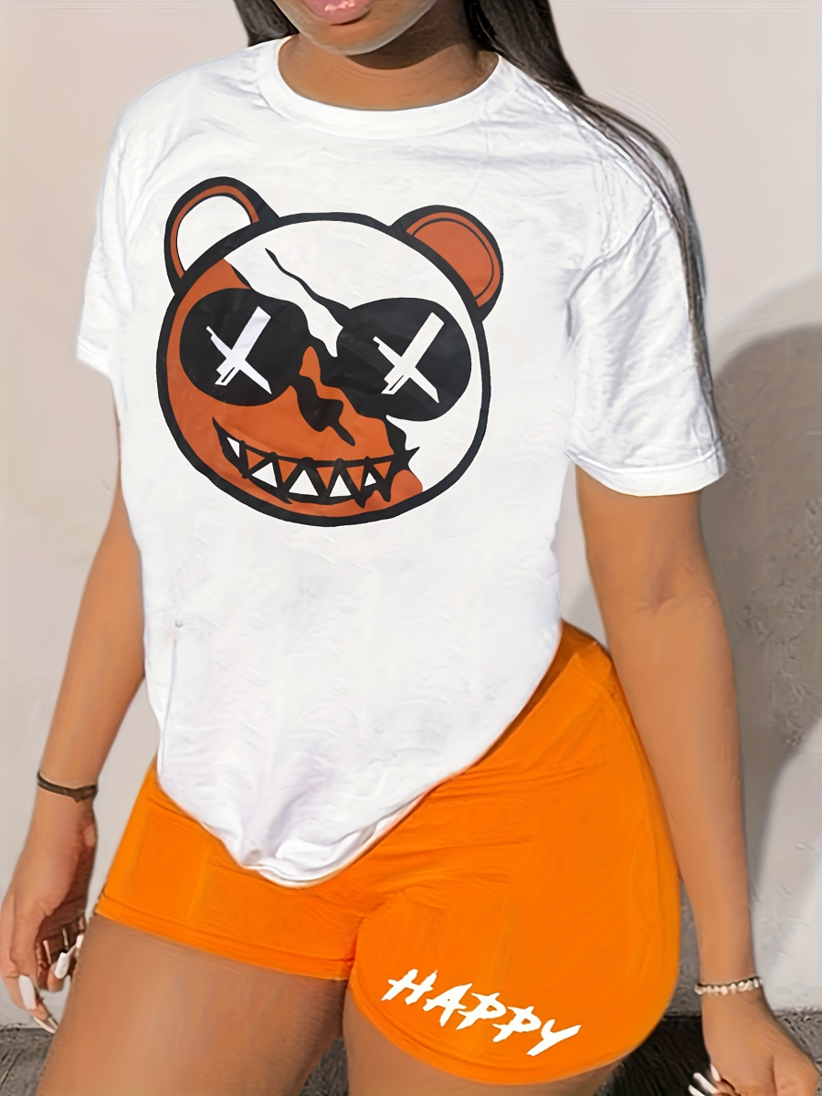 LW Plus Size Cartoon Letter Print Shorts Set