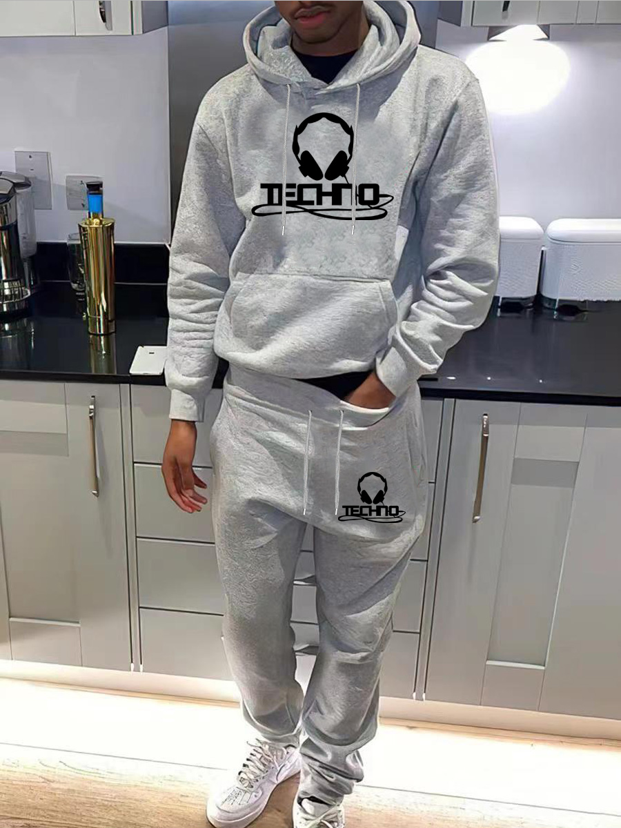 LW Men Letter Print Kangaroo Pocket Design Tracksuit Set