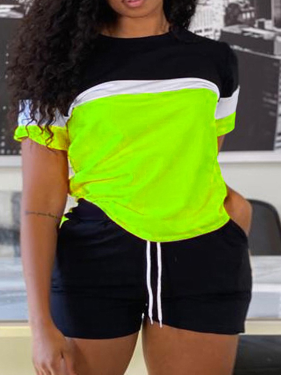 LW Plus Size Patchwork Drawstring Shorts Set