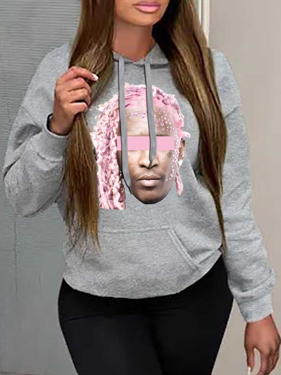 LW Plus Size Figure Print Kangaroo Pocket Hoodie