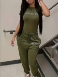 LW BASICS Plus Size Letter Print Drawstring Pants Set