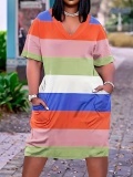 LW Plus Size Striped Pocket Design Dress