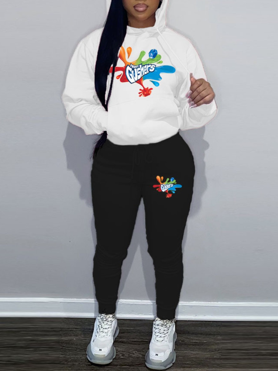 LW Plus Size Letter Print Kangaroo Pocket Tracksuit Set