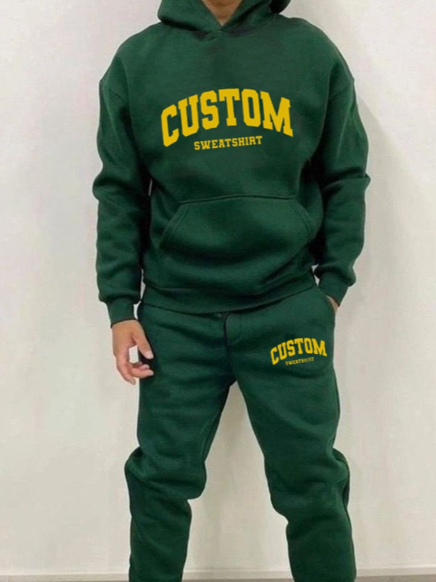 LW Men Letter Print Kangaroo Pocket Tracksuit Set