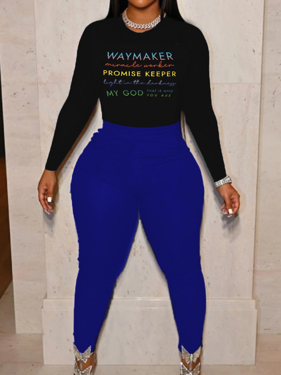 LW Plus Size Gradient Letter Print Skinny Pants Set