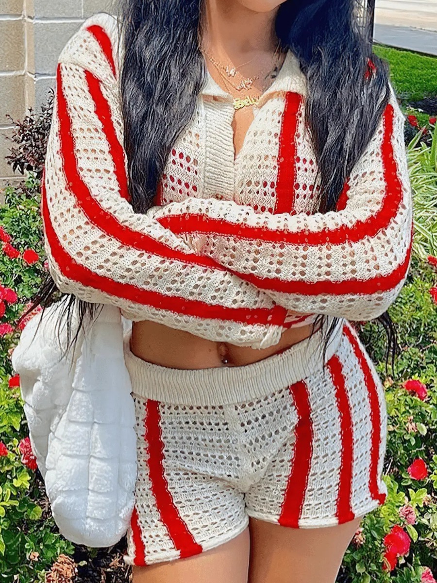 LW Striped Mesh Skinny Shorts Set