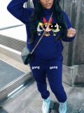 LW Plus Size Cartoon Print Kangaroo Pocket Tracksuit Set