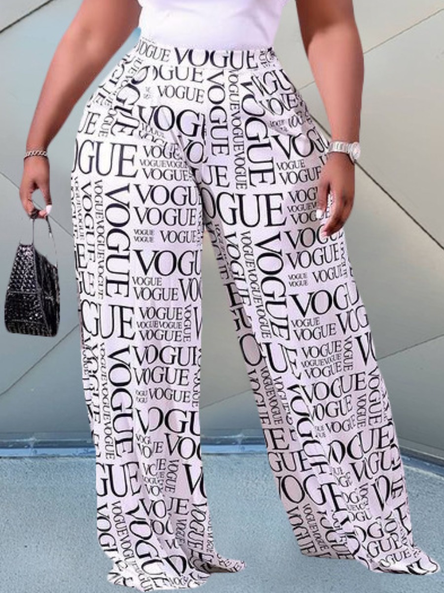 LW Plus Size High Waist Letter Print Wide Leg Pant
