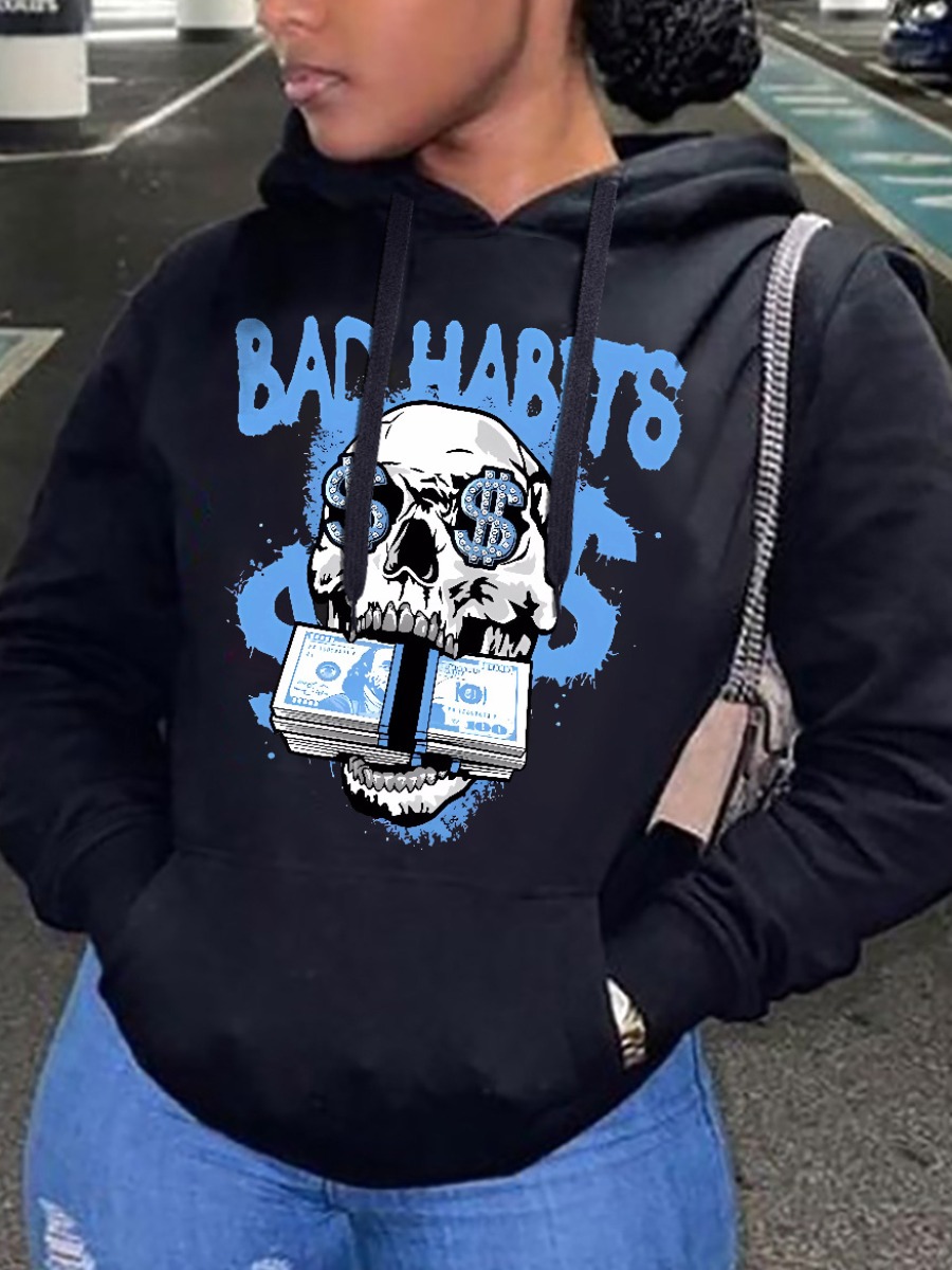 LW Money Skull Head Letter Print Hoodie