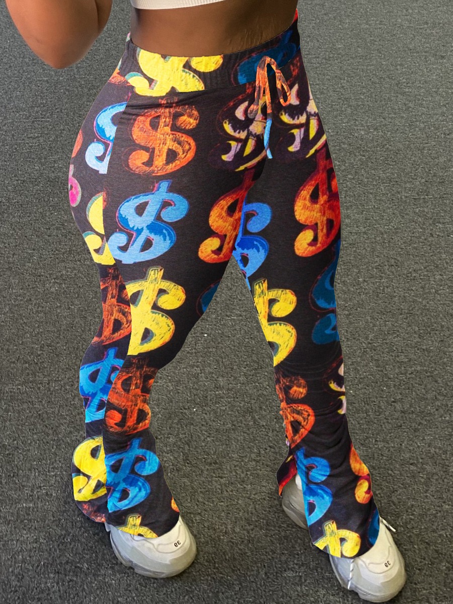 LW High Waist Money Print Drawstring Pants