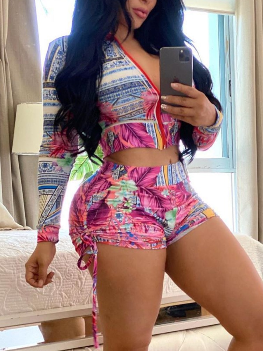 LW Floral Print Drawstring Shorts Set