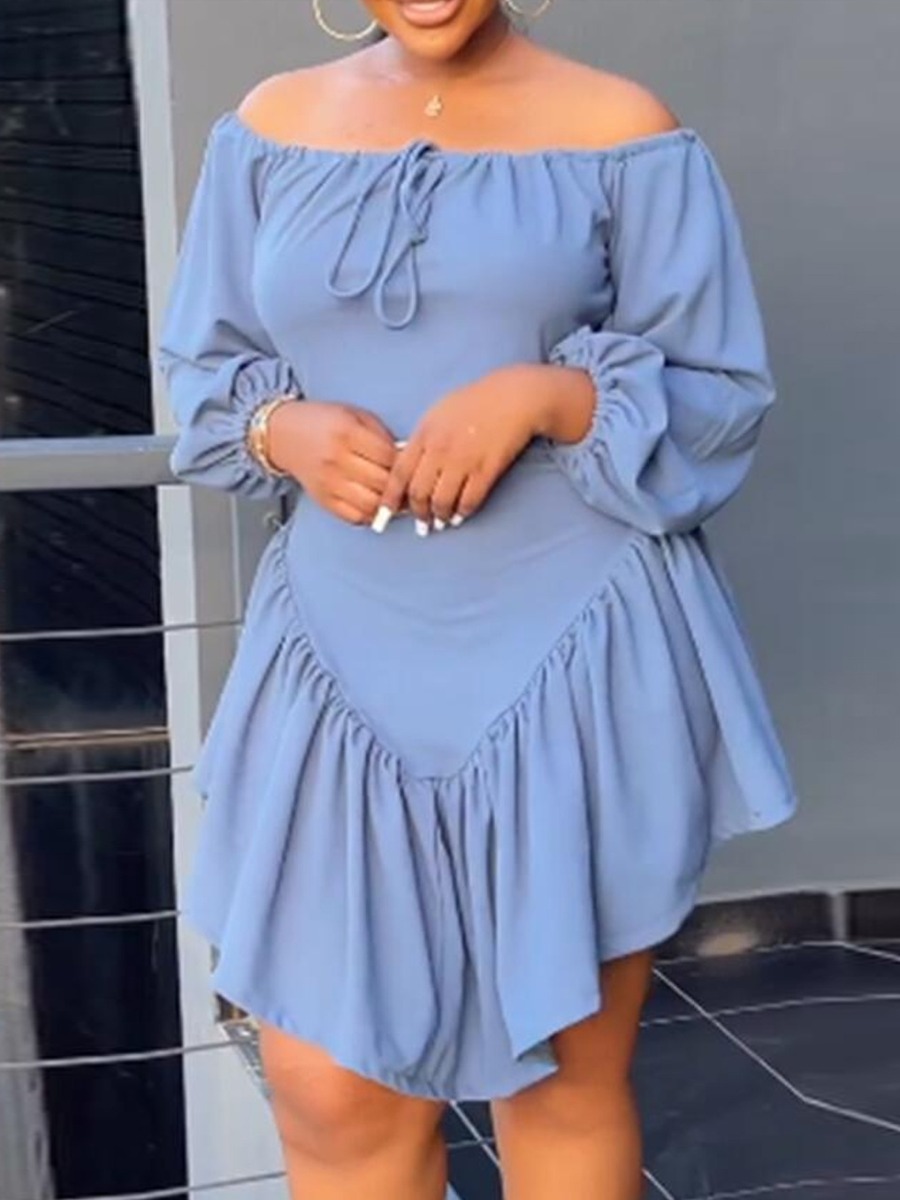 LW Plus Size Off The Shoulder Drawstring Ruffle Design Dress