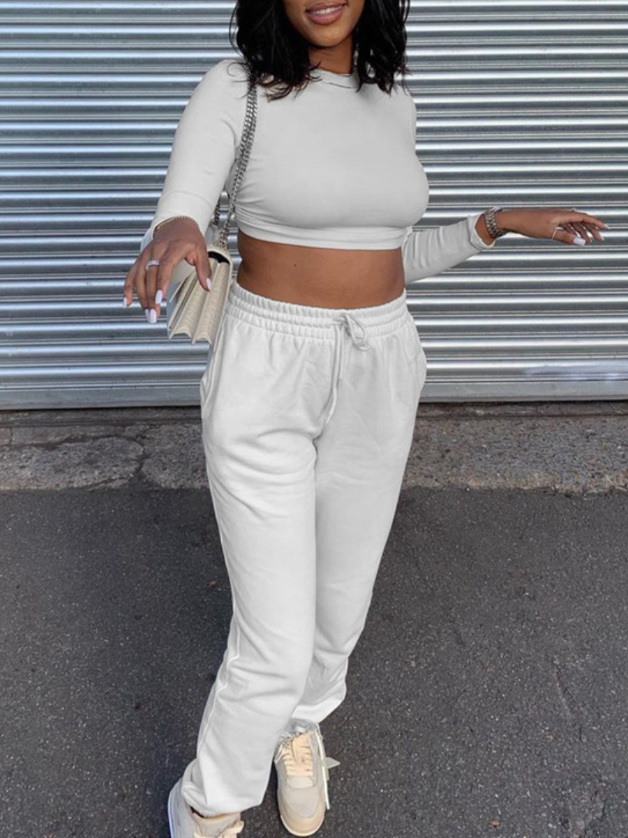 LW Plus Size Crop Top Drawstring Pants Set