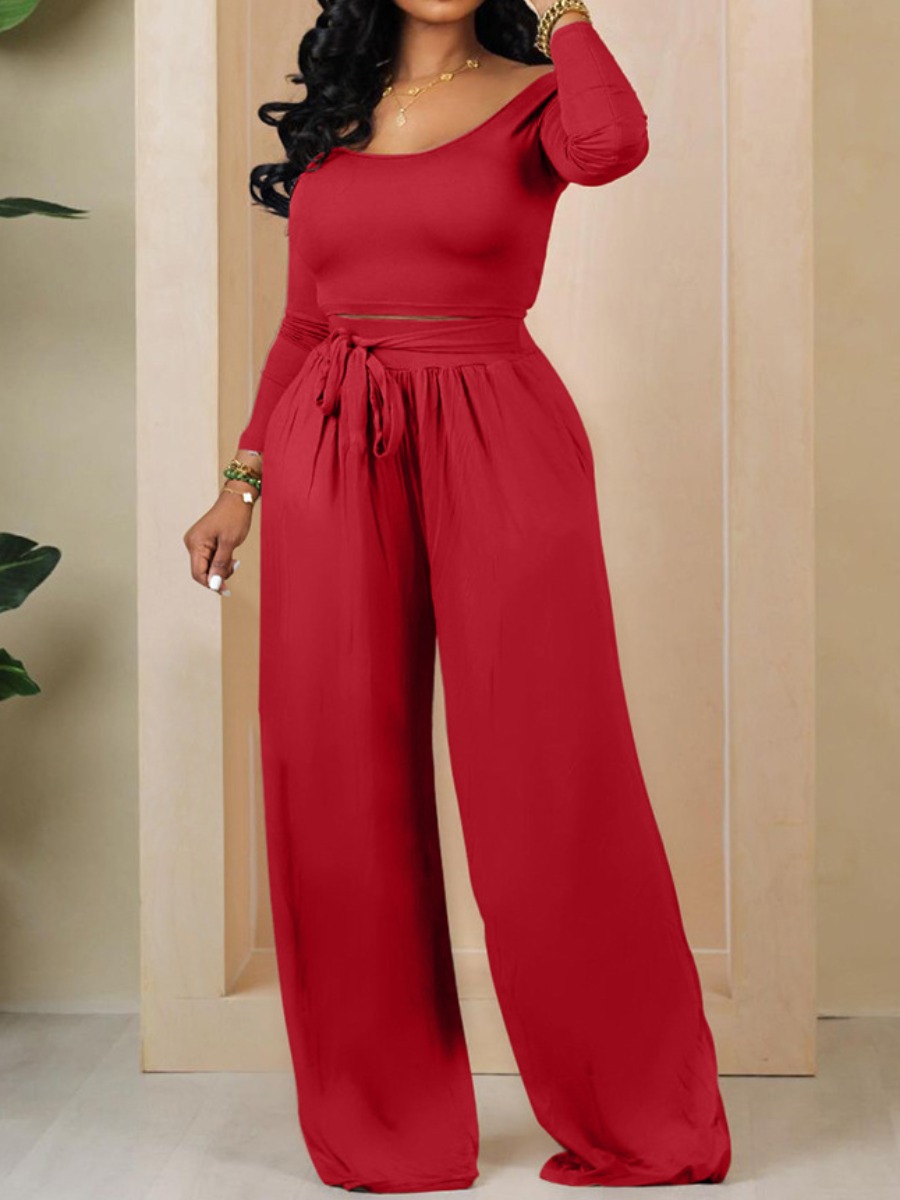 LW Plus Size Boat Neck Bandage Design Wide Leg Pan