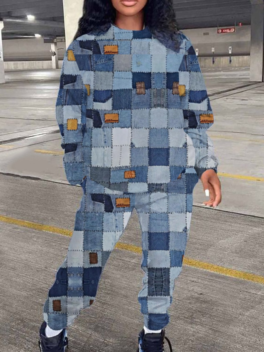 LW Plus Size Plaid Pattern Pocket Design Pants Set