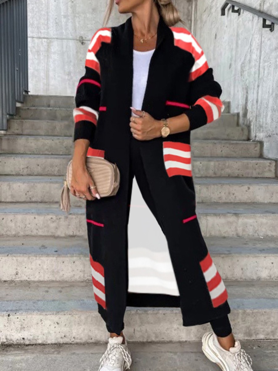 LW BASICS Plus Size Striped Patchwork Coat