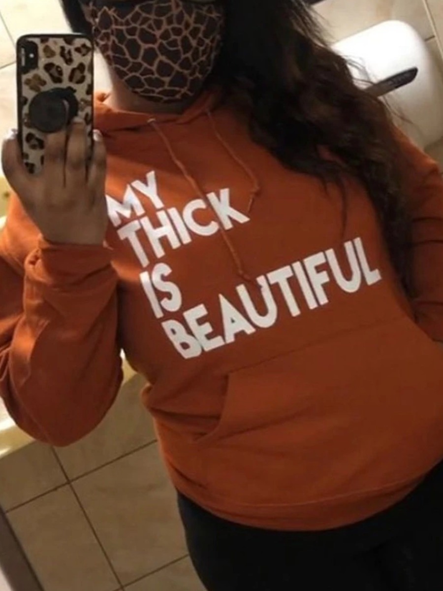 LW Plus Size Letter Print Kangaro Pocket Hoodie