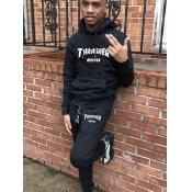 LW Men Letter Print Kangaroo Pocket Tracksuit Set