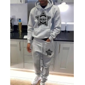 LW Men Letter Print Kangaroo Pocket Design Tracksu