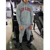 LW Men Letter Print Kangaroo Pocket Tracksuit Set