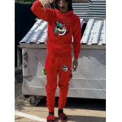 LW Men Cartoon Print Kangaroo Pocket Tracksuit Set