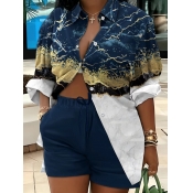 LW Plus Size Mixed Print Button Design Shorts Set