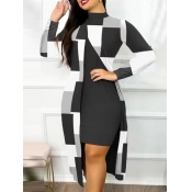 LW Plus Size Geometric Print Front Split Dress Set