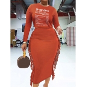 LW Crop Top Letter Print Tassel Design Skirt Set