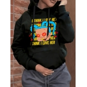 LW Pattern Kangaroo Pocket Cartoon Print Letter Lo