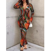 LW V Neck Mixed Print Flared Pants Set