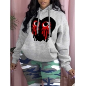 LW Plus Size Eye Heart Print Kangaroo Pocket Hoodi