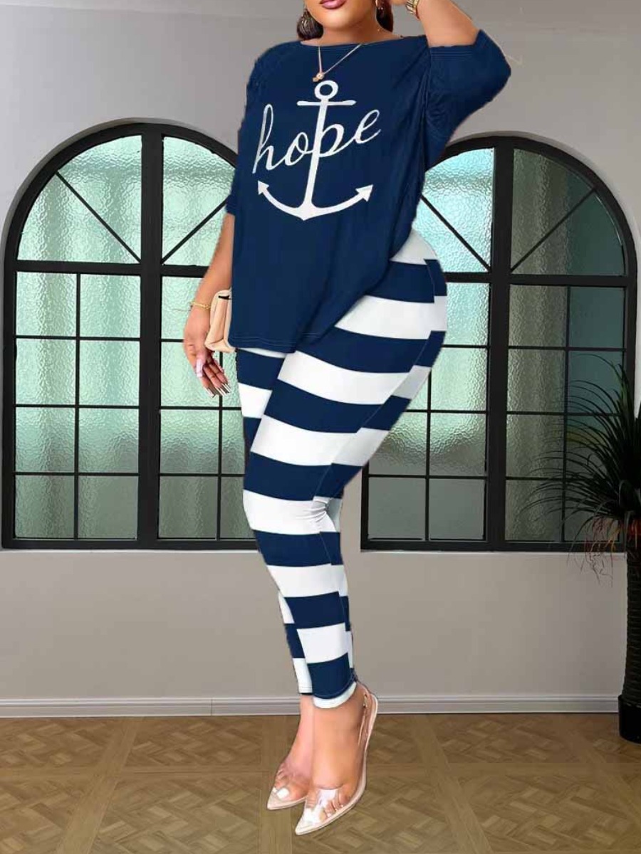 LW Plus Size Backless Pattern Striped Print Letter