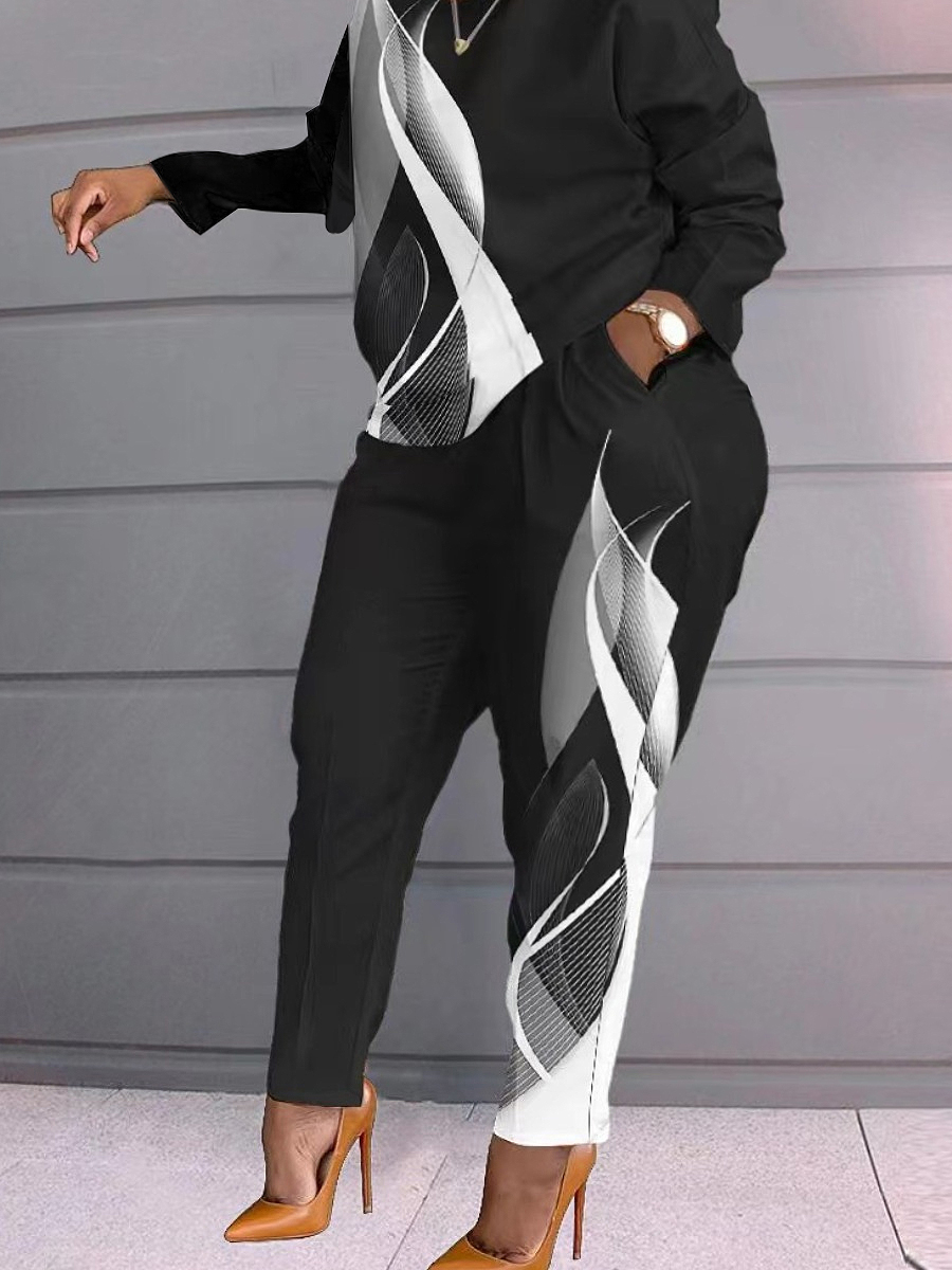 LW Plus Size Pocket Design Print Patchwork Pants Set