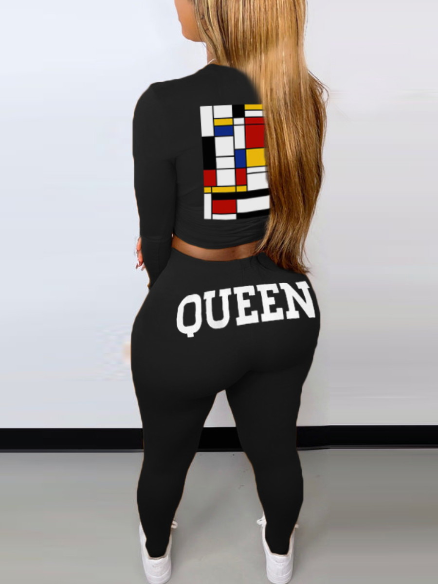 LW Queen Letter Print Patchwork Pants Set