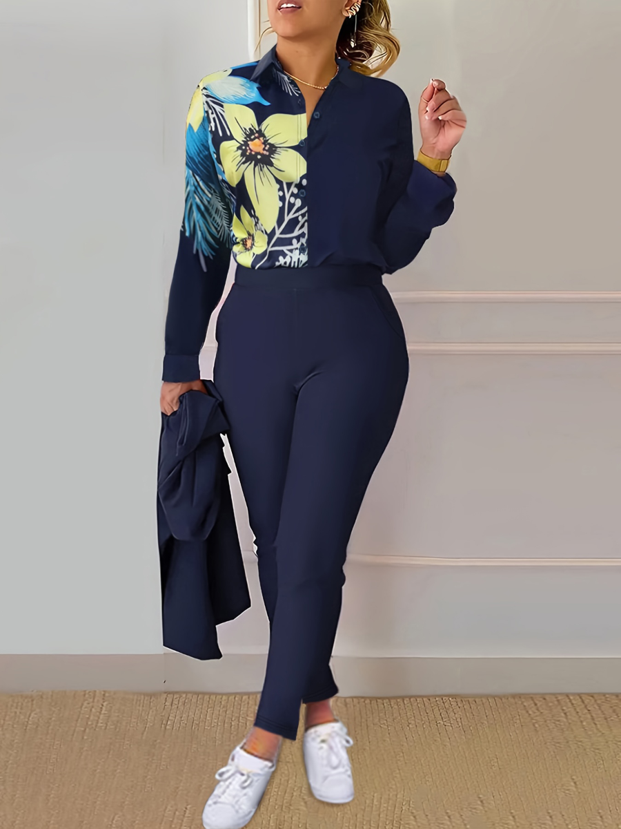 LW Plus Size Shirt Floral Print Regular Fit Pants Set