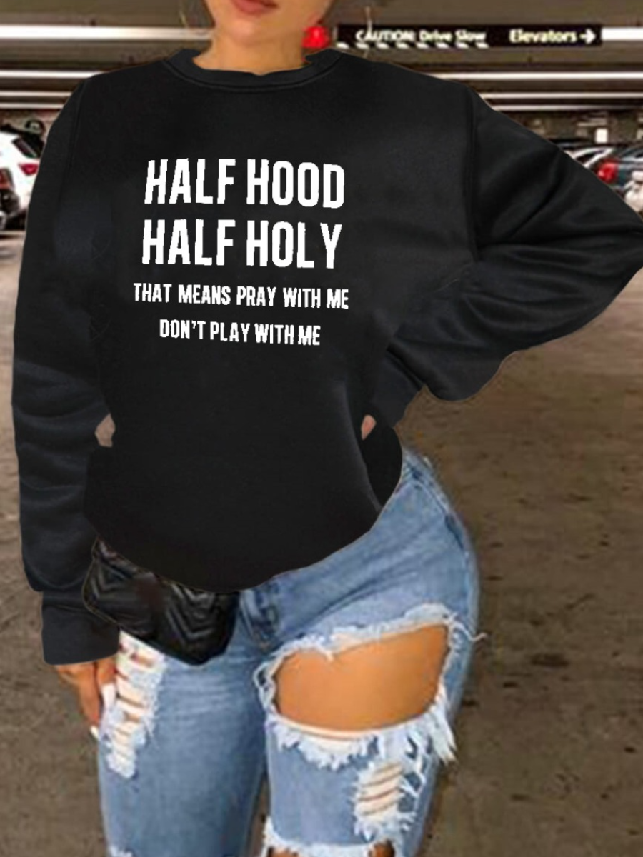 LW Plus Size Half Hood Letter Print Sweatshirt