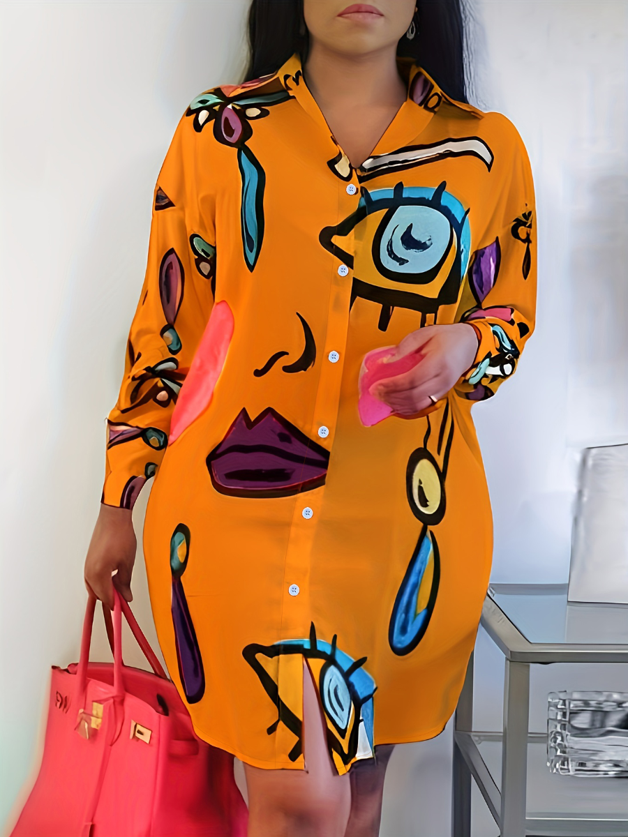 LW BASICS Plus Size Casual Print Croci&nbsp;Shirt Dress