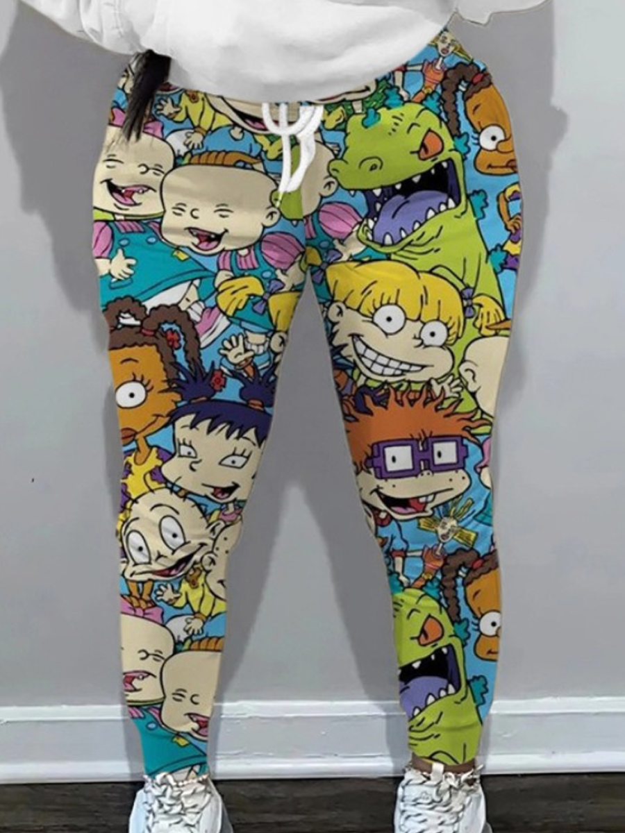 LW Cartoon Letter Print Drawstring Pants
