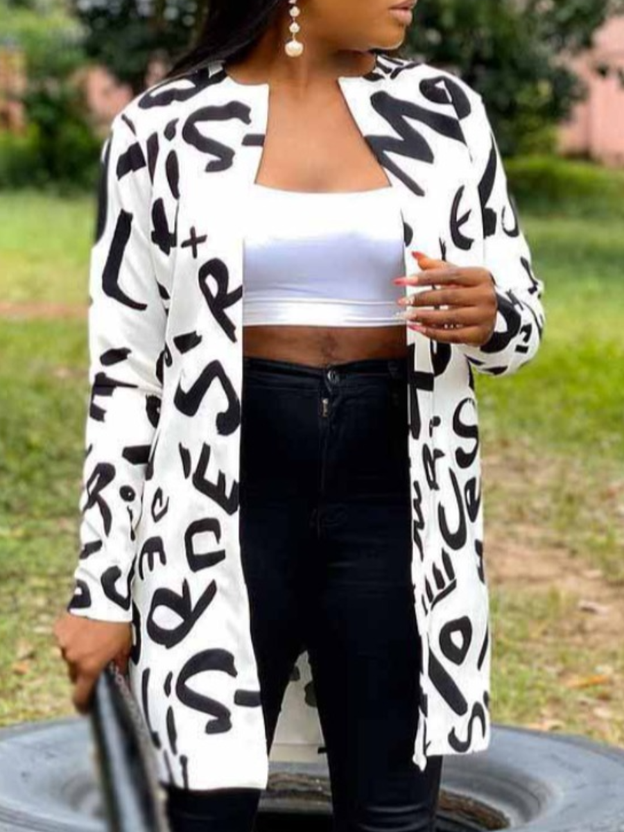 LW Plus Size Letter Print Loose Trench Coat