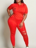 LW Plus Size Ripped Solid Color Regular Two-piece Pants Set