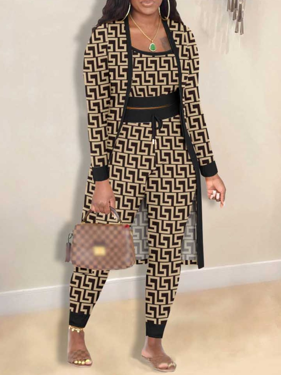 LW Cami Geometric Print Drawstring Three Piece Pants Set