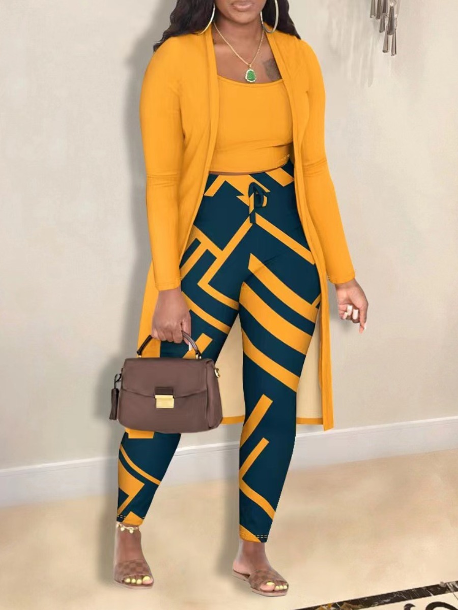 LW Cami Geometric Print Drawstring Three Piece Pants Set