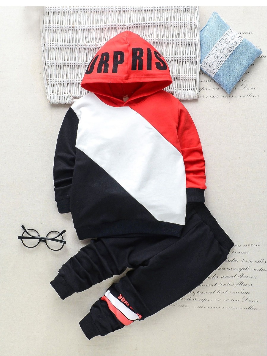 LW Unisex Kid Hooded Collar Letter Print Tracksuit Set