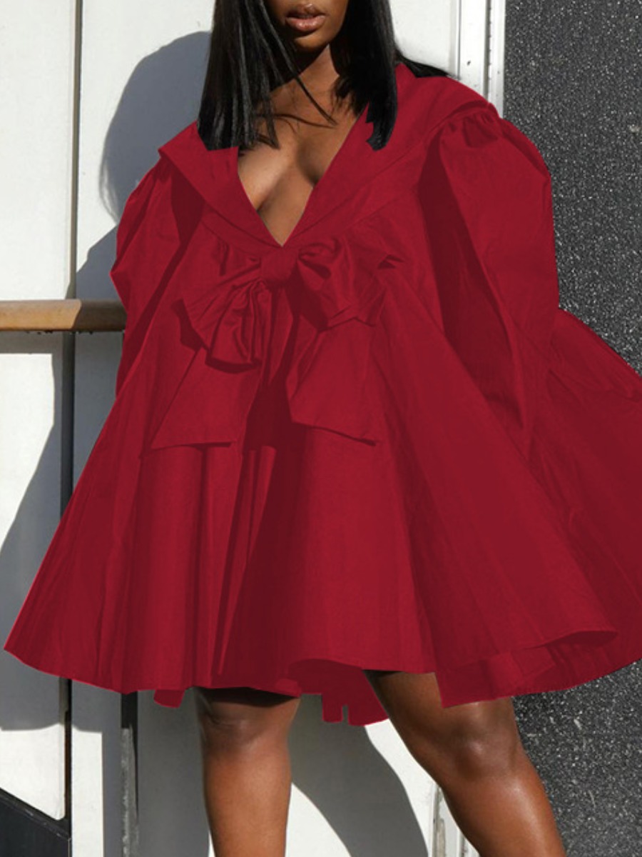 LW Plus Size Bow Tie Decor Fold Design A Line Dress