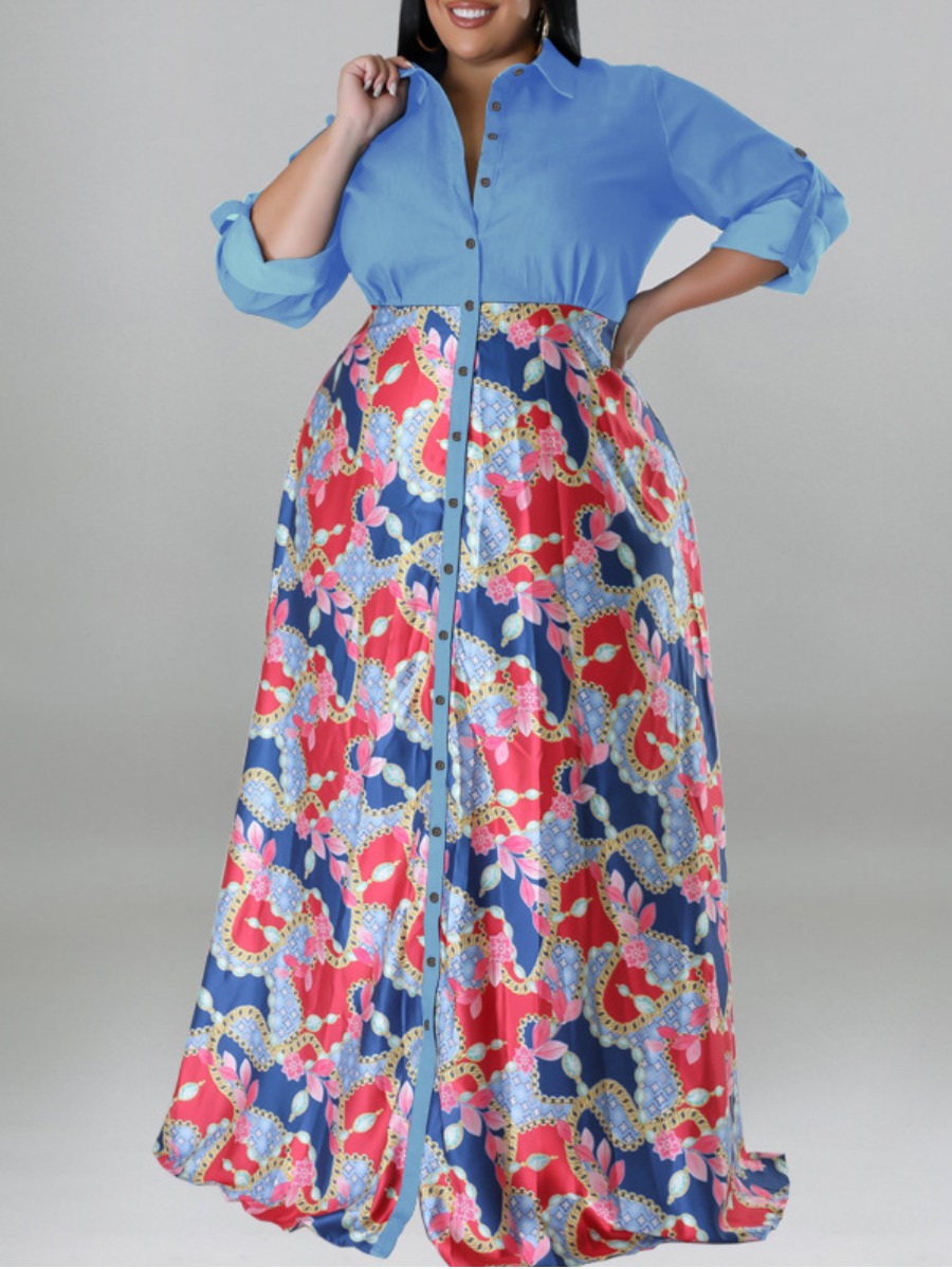 LW Plus Size Chain Mixed Print Shirt Loose Dress