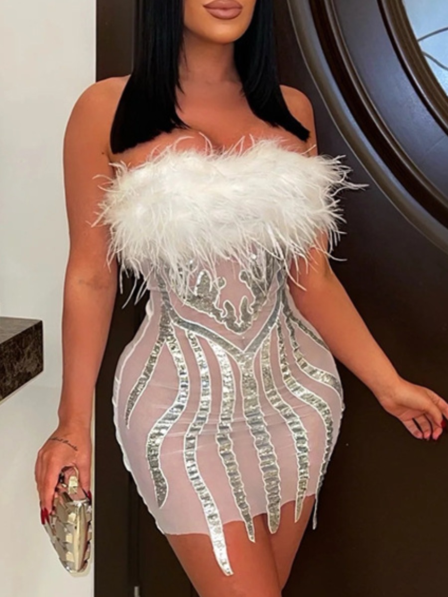 LW Off The Shoulder Sequined See Through Bodycon D