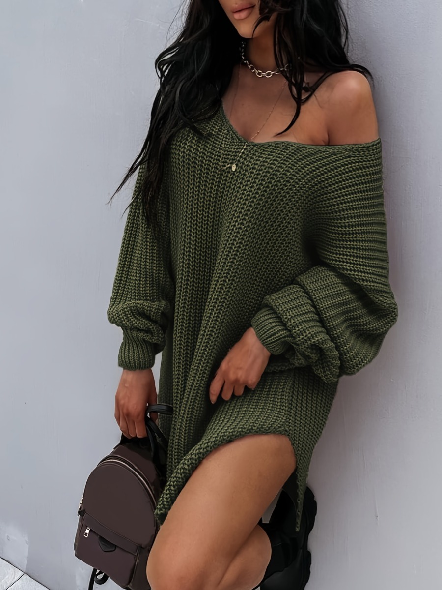 LW SXY V Neck Side Slit Loose Sweater
